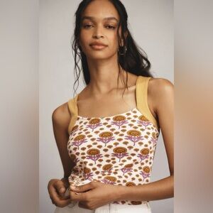 Anthropologie Floral Print Tank Top in Mustard and Mauve